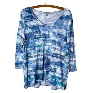 Habitat Women’s Sz Small Blue Printed Shirt Cotton Tunic Loose Fit